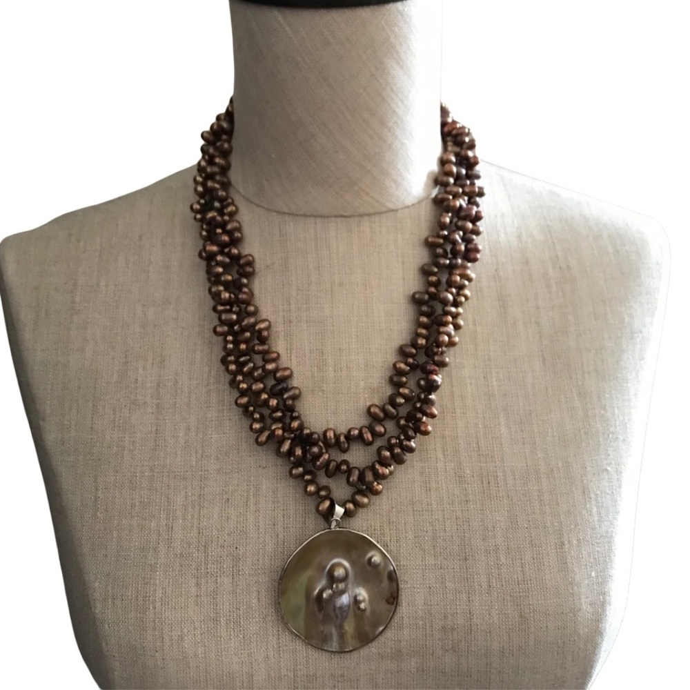 Chocolate Pearl, Shell & Silver Necklace